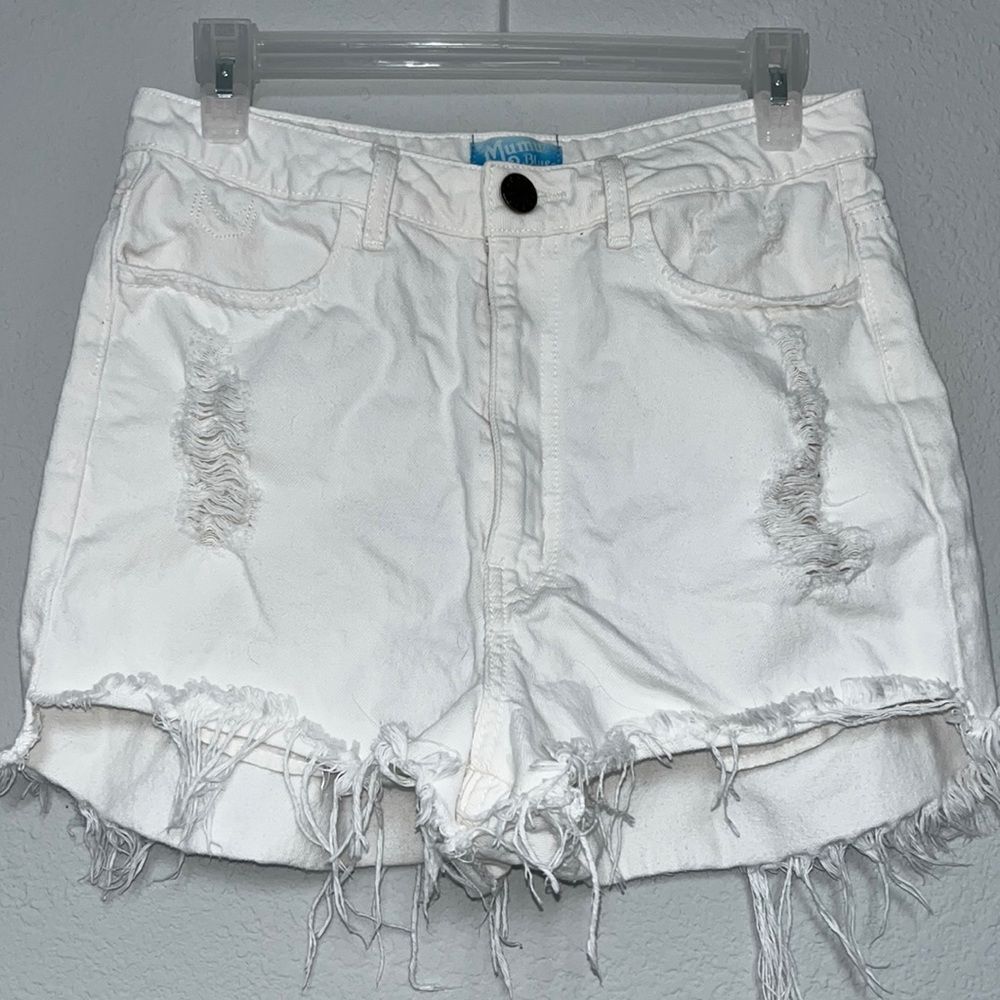 Mumu Blue Wyoming High Waisted Shorts White Denim Sz 28 in Coco Colada Wash